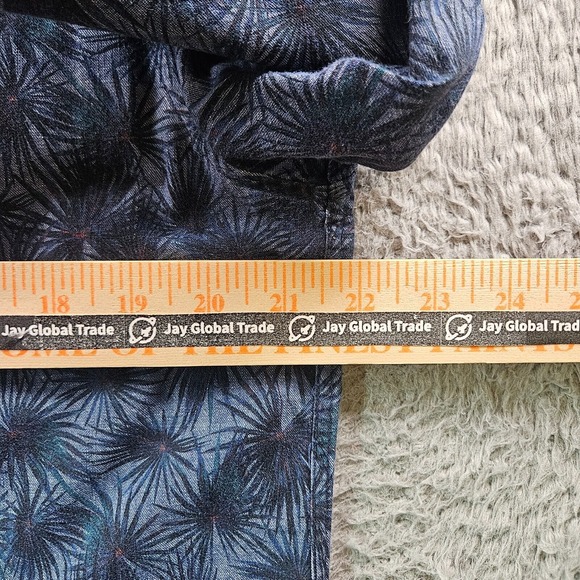 Ted Baker Shirt Men Size 5 Flip‎ Cuff Button Up Long Sleeve Leaf Print Blue Tone - Picture 9 of 12